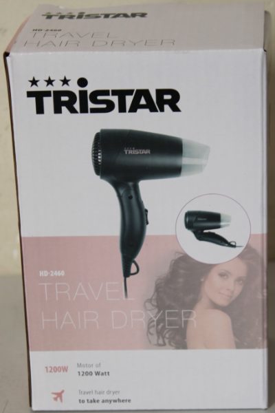 Tristar HD-2460, Tristar Travel Hair Dryer, HD-2460, 1200 W, Number of temperature settings 2, Black, DAMAGED PACKAGING, Warranty 24 month(s)