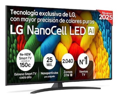 TV Set, LG, 55 ", 4K Ultra HD, 3840 x 2160 pixels, Flat, 16:9, NanoCell, 55NANO81A6A