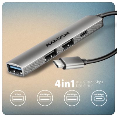 AXAGON ALU STRIP USB-C 4 port hub, HUE-STC