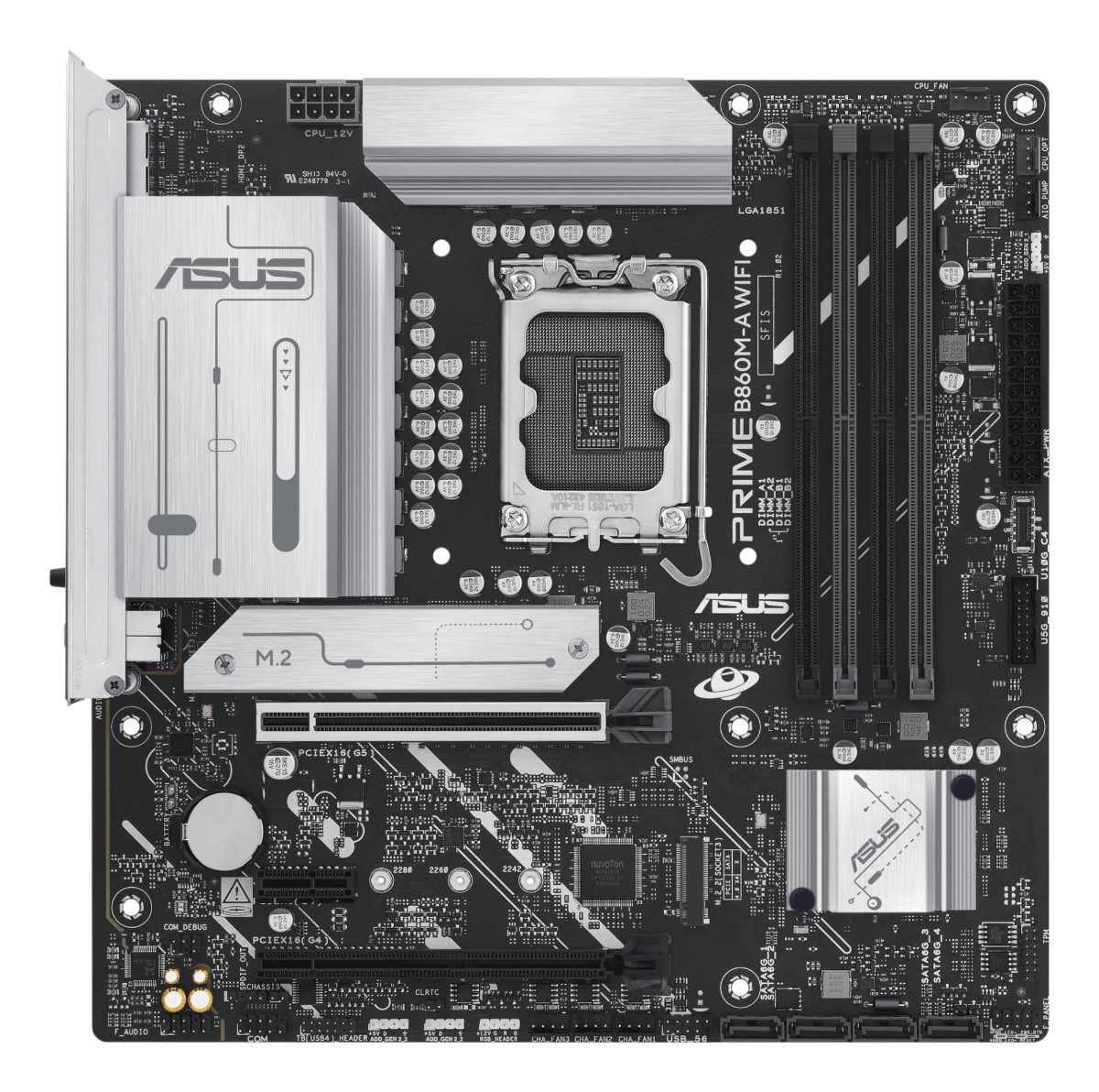 Mainboard, ASUS, Intel B860 Express, LGA1851, Micro-ATX, Memory DDR5, Memory slots 4, 1xPCI-Express 4.0 1x, 1xPCI-Express 4.0 16x, 1xPCI-Express 5.0 16x, 2xM.2, 1xHDMI, 1xDisplayPort, 7xUSB 2.0, 1xUSB-C, 1xUSB-C w/Thunderbolt, 1xOptical S/PDIF, 1xRJ45, 3xAudio port, PRIMEB860M-AWIFI