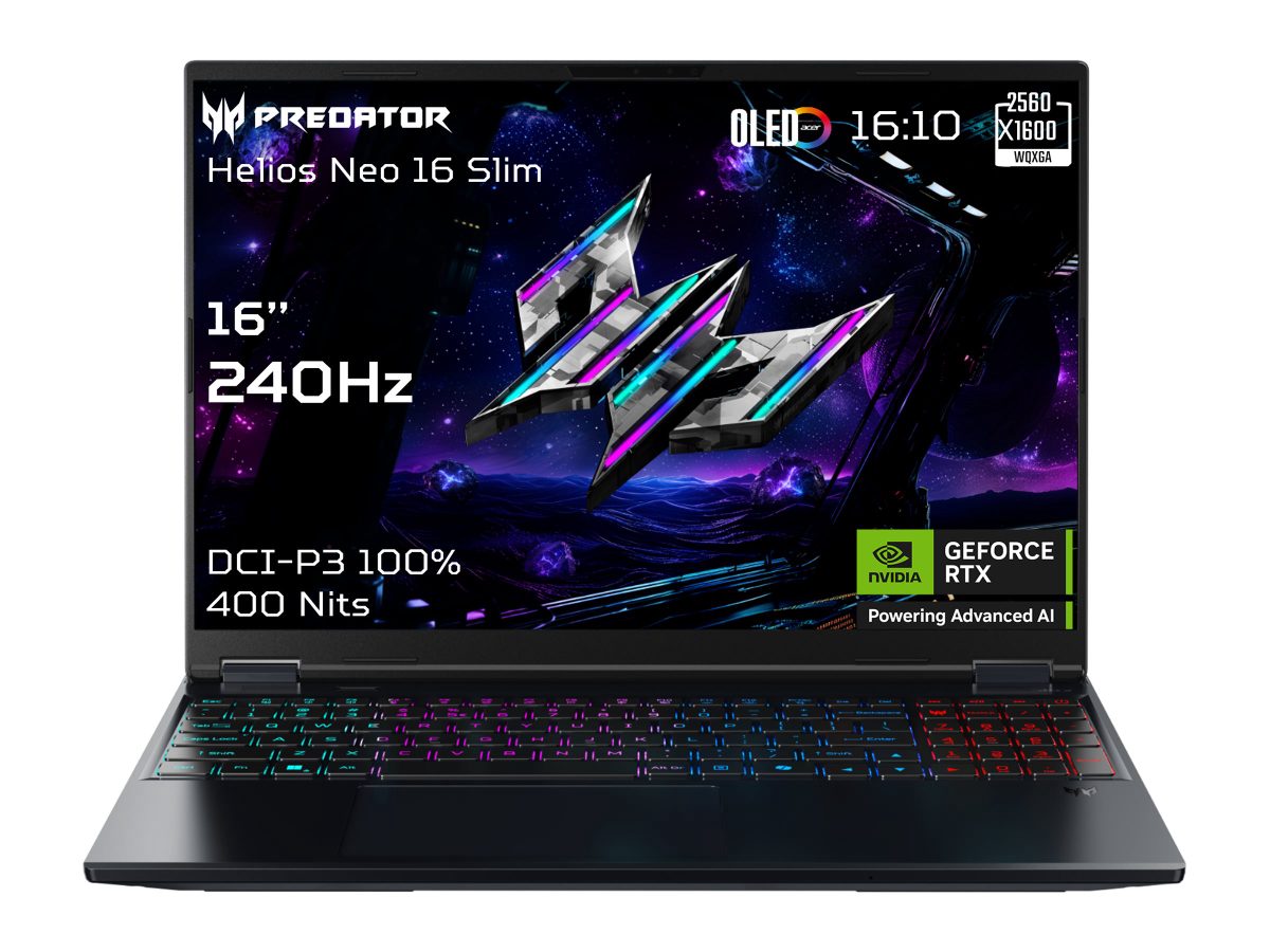 Predator Helios Neo 16S AI PHN16S-71-95J5, Black, 16 ", OLED, WQXGA, 240 Hz, Intel Core Ultra 9, 275HX, 64 GB, DDR5, Solid-state drive capacity 1000 GB, NVIDIA GeForce RTX 5070 Ti, Windows 11 Home, Keyboard language English, Keyboard backlit, Warranty 24 month(s)
