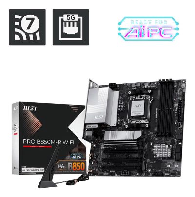 MSI PRO B850M-P WIFI, Processor family AMD B850, Processor socket AM5, DDR5, Supported hard disk drive interfaces SATA, M.2, Number of SATA connectors 4