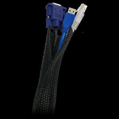 Cable Flex Wrap, KAB0006, Flexible and soft cable conduit. Bundles and protects cables reliably. Cut to the required length. Velcro fastener. With flame-retardant feature. Bundle Diameter 32 mm., Black, 1.8 m