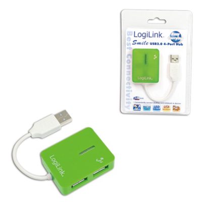 USB 2.0 Hub 4-Port, Smile, Green