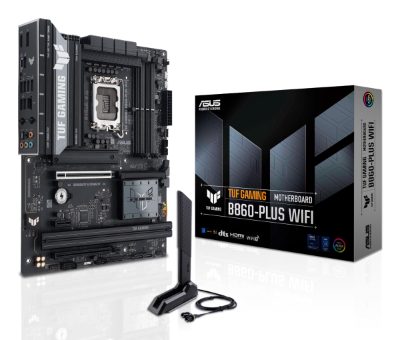 Mainboard, ASUS, Intel B860 Express, LGA1851, ATX, Memory DDR5, Memory slots 4, 1xPCI-Express 4.0 1x, 1xPCI-Express 4.0 16x, 1xPCI-Express 5.0 16x, 3xM.2, 1xHDMI, 1xDisplayPort, 2xUSB 2.0, 3xUSB 3.0, 2xUSB 3.2, 1xUSB-C, 1xOptical S/PDIF, 1xRJ45, 5xAudio port, TUFGAMINGB860-PLUSWIFI