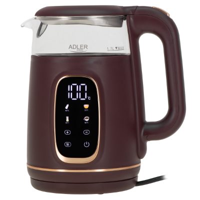 Adler Kettle with LED Display, AD 1305, Electric, 2200 W, 1.7 L, Plastic, 360° rotational base, Burgundy