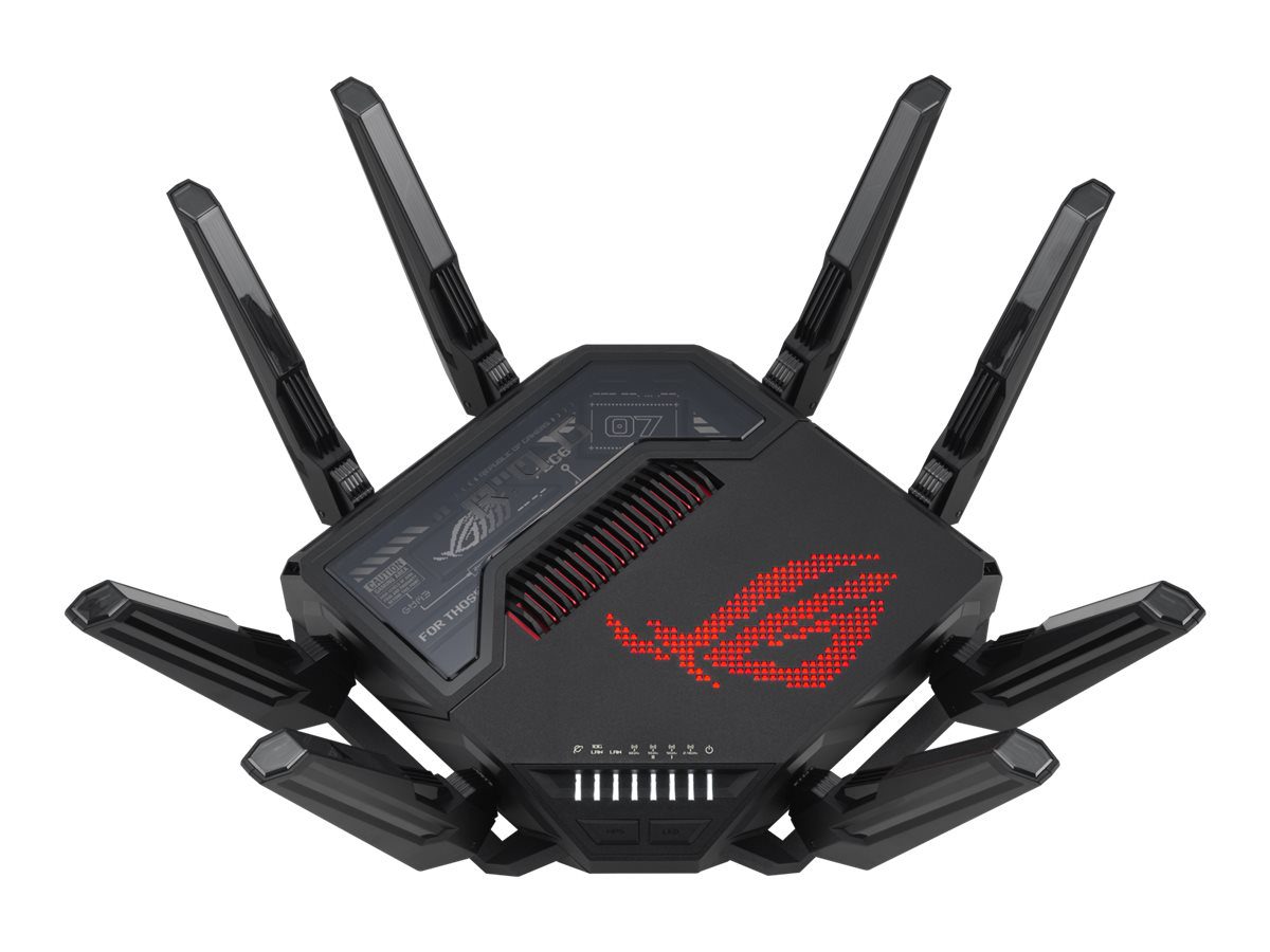 Quad-band Gaming Router (EU+UK), ROG Rapture GT-BE98, 802.11ax, 10/100/1000 Mbit/s, Ethernet LAN (RJ-45) ports 1, Mesh Support Yes, MU-MiMO Yes, 5G, Antenna type External, 1 x USB 3.2 Gen1, 1 x USB 2.0