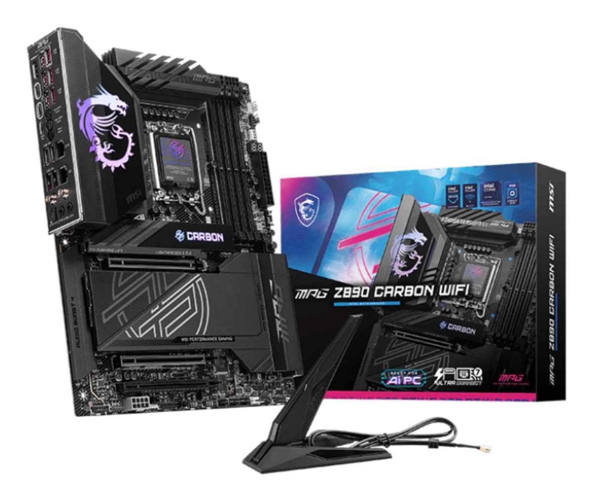 Mainboard, MSI, Intel Z890, LGA1851, ATX, Memory DDR5, Memory slots 4, 1xPCI-Express 4.0 4x, 1xPCI-Express 5.0 8x, 1xPCI-Express 5.0 16x, 5xM.2, 1xHDMI, 10xUSB 3.2, 1xUSB-C, 2xUSB-C w/Thunderbolt, 1xOptical S/PDIF, 2xRJ45, 2xAudio port, MPGZ890CARBONWIFI