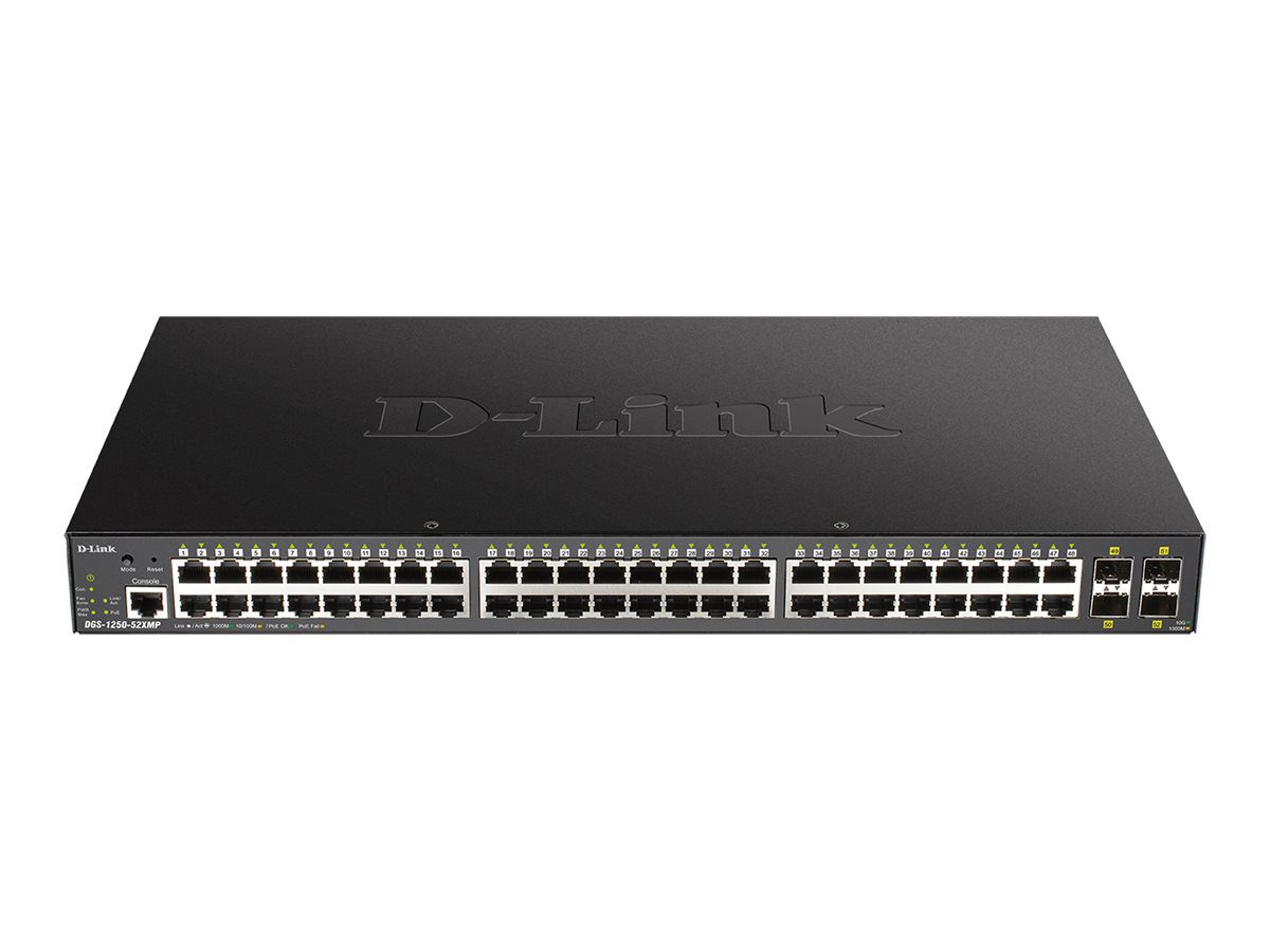 52-Port 10-Gigabit Smart Managed PoE Switch, DGS-1250-52XMP/E, Managed