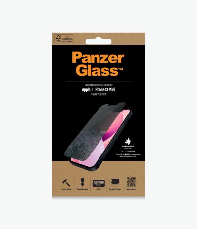 Apple, iPhone 13 Mini, Tempered glass, Black, Crystal clear; Resistant to scratches and bacteria; Shock absorbing; Easy to install, Privacy Screen Protector