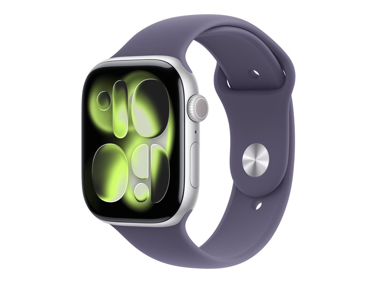 Apple Watch Series 11 GPS + Cellular 46mm Silver Aluminium Case with Purple Fog Sport Band - S/M, Apple