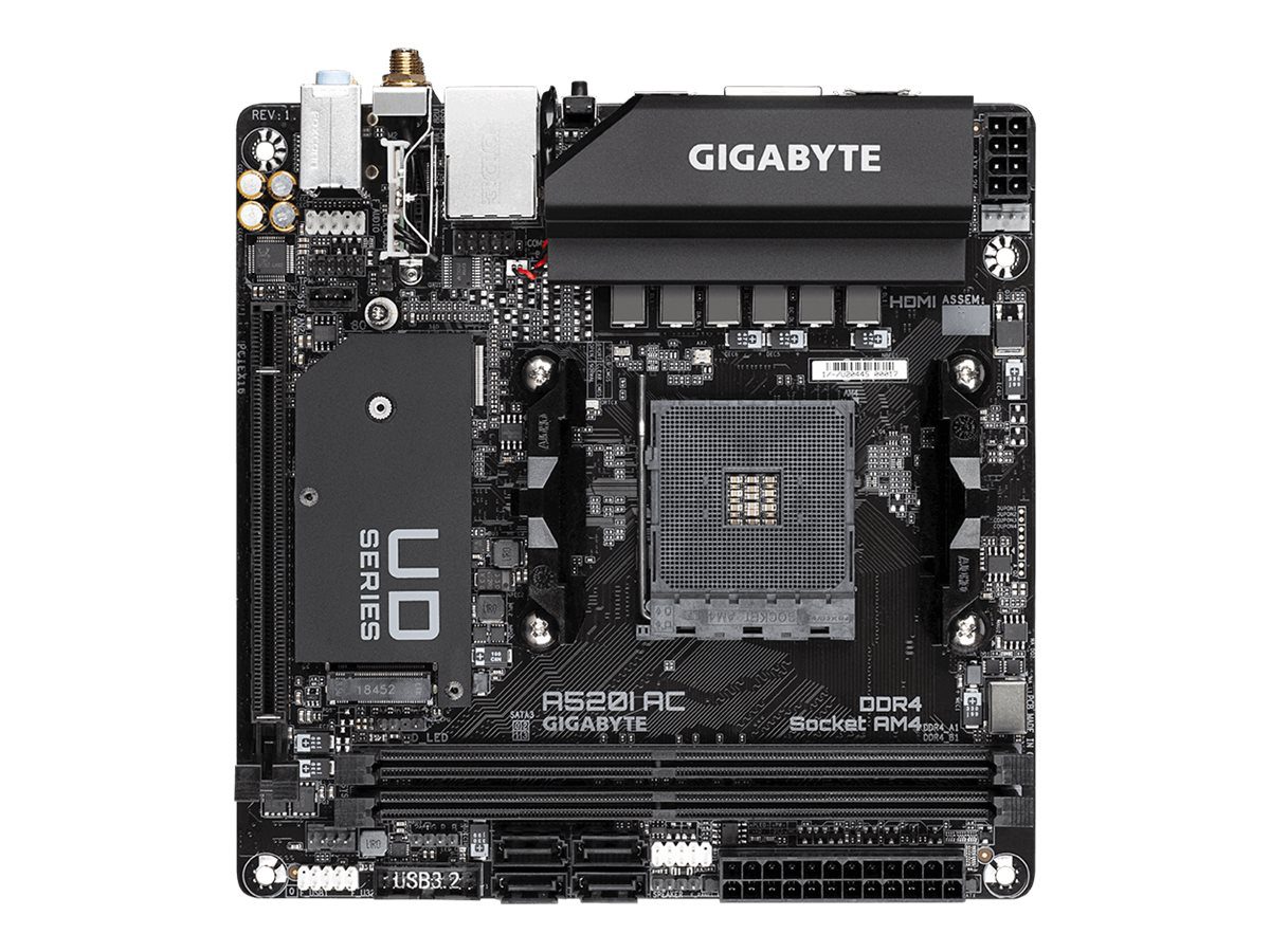 A520I AC, Processor family AMD, Processor socket AM4, DDR4 DIMM, Memory slots 2, Number of SATA connectors 4, Chipset AMD A, Mini ITX