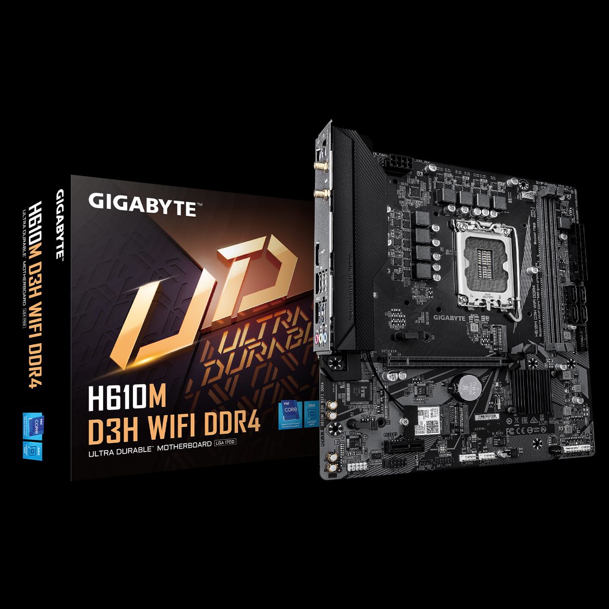 Gigabyte H610M D3H WIFI DDR4, Processor family Intel, Processor socket LGA1700, Supported hard disk drive interfaces SATA, M.2, Number of SATA connectors 4