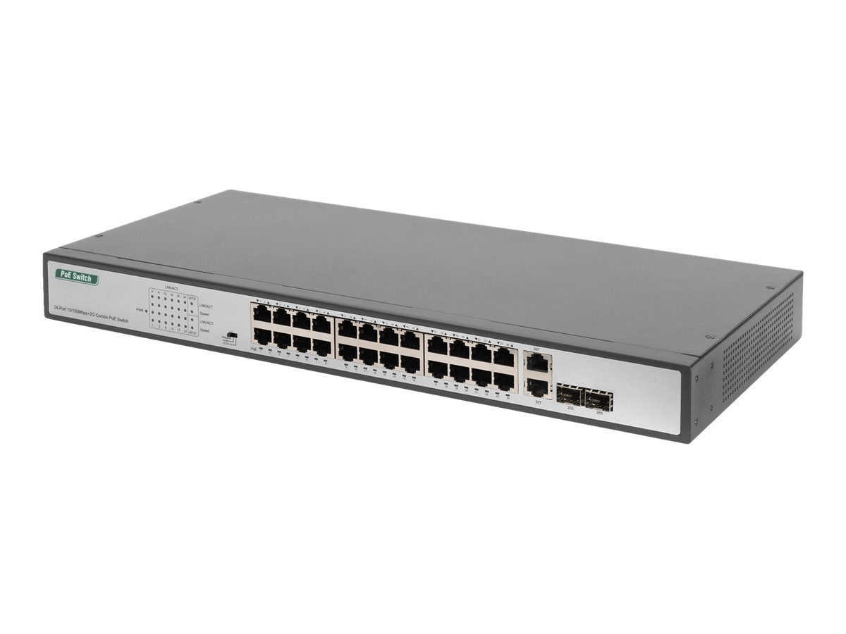 Fast Ethernet PoE Switch 24-port PoE + 2 Combo, 370W PoE, DN-95343, Unmanaged, Desktop, Power supply type Internal