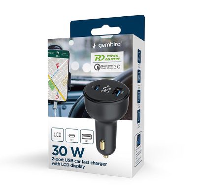 MOBILE CHARGER CAR USB 2PORT/TA-UC-AC2PD30LCD-CAR01 GEMBIRD