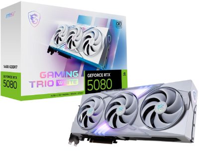 Graphics Card, MSI, NVIDIA GeForce RTX 5080, 16 GB, GDDR7, 256 bit, PCIE 5.0 16x, Dual Slot Fansink, 1xHDMI, 3xDisplayPort, 508016GGAMTRIOOCWHI
