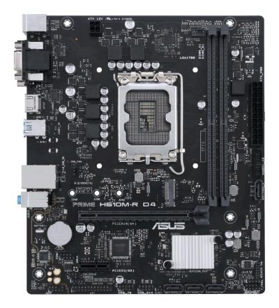 PRIME H610M-R D4-SI, Processor family Intel, Processor socket LGA1700, DDR4 DIMM, Memory slots 2, Supported hard disk drive interfaces SATA, M.2, Number of SATA connectors 4, Chipset Intel H610, Mic-ATX