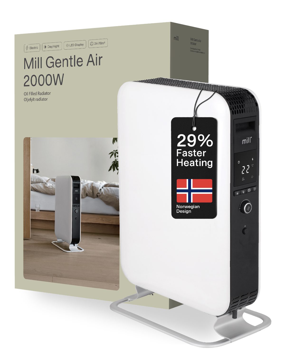 Heater, AB-H2000DN, Oil Filled Radiator, 2000 W, Number of power levels 3, Suitable for rooms up to 24-34 m³, White
