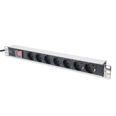 Aluminum outlet strip with switch, DN-95402, Sockets quantity 7
