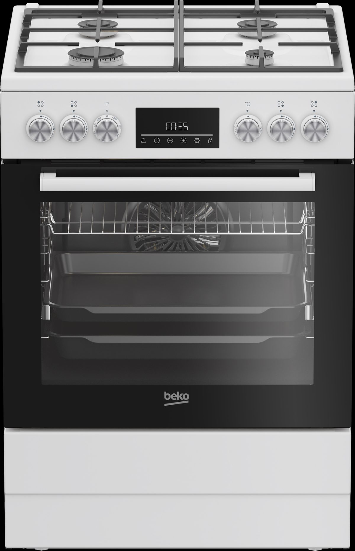 BEKO Cooker, FBM62330GWDTN, Hob type Gas, Oven type Electric, White, Width 60 cm, Grilling, LED, Depth 60 cm, 72 L