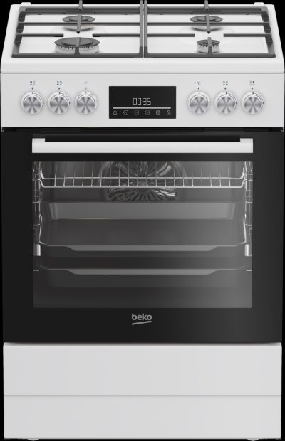 BEKO Cooker, FBM62330GWDTN, Hob type Gas, Oven type Electric, White, Width 60 cm, Grilling, LED, Depth 60 cm, 72 L