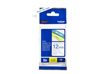 TZe-233 Laminated Tape, Blue on White, TZe, 8 m, 1.2 cm