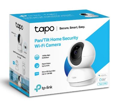 Pan/Tilt Home Security Wi-Fi Camera, Tapo C200, 4mm/F/2.4, Privacy Mode, Sound and Light Alarm, Motion Detection and Notifications, H.264, Micro SD, Max. 128 GB