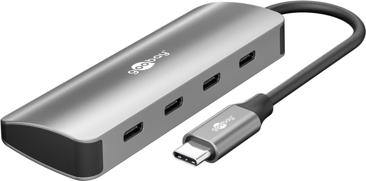 Goobay Slim 4-Port USB-Hub, USB-C auf USB-C, 10 Gbit/s, Grey, 76565