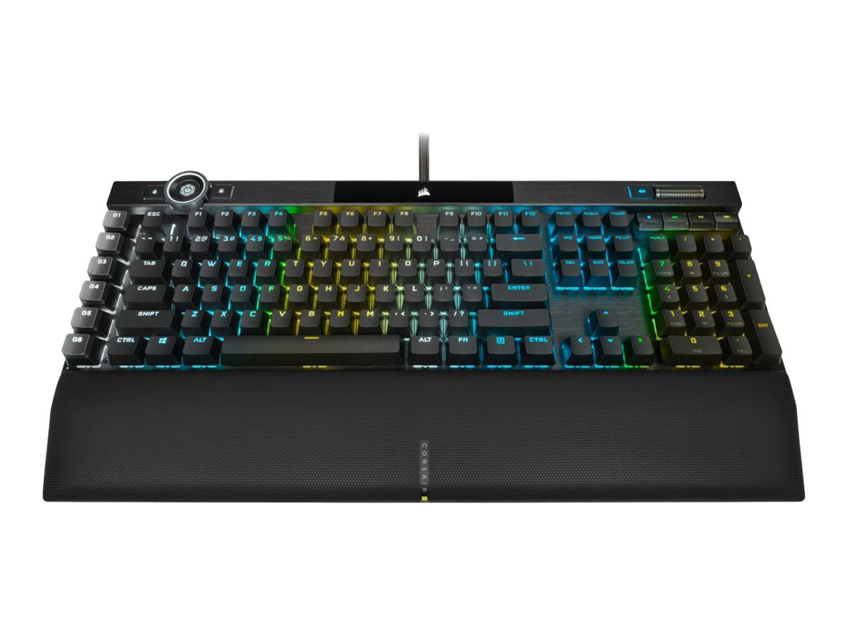 Mechanical Gaming Keyboard, K100 RGB Optical, Wired, US, Dust and spill resistant; Sophisticated macro programming and dynamic lighting effects; Windows Key lock mode; Vivid dynamic lighting control;  Sophisticated macro programming;  Full-system lighting synchronization, Black/Red