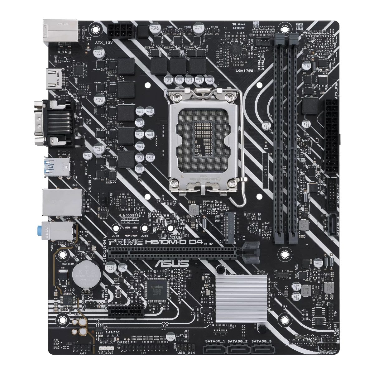 PRIME H610M-D D4, Processor family Intel, Processor socket  LGA1700, DDR4 DIMM, Memory slots 2, Supported hard disk drive interfaces SATA, M.2, Number of SATA connectors 4, Chipset Intel H610, mATX