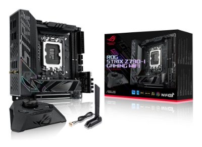 Mainboard, ASUS, Intel Z790, MiniITX, Memory DDR5, Memory slots 2, 1xPCI-Express 5.0 16x, 2xM.2, 1xHDMI, 2xUSB 2.0, 4xUSB 3.2, 1xUSB-C, 2xUSB-C w/Thunderbolt, 1xRJ45, ROGSTRIXZ790-IGAMWIFI