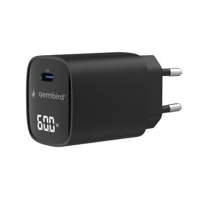 Gembird TA-UC-1C-PD60LCD-01-BK, 60W USB Type-C fast charger, LCD