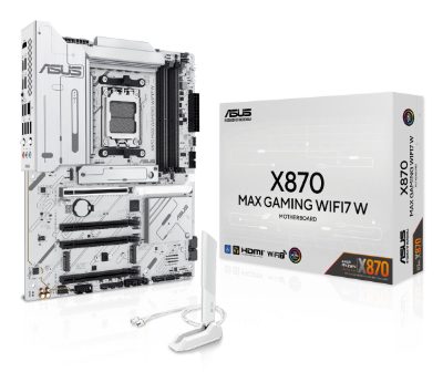 Mainboard, ASUS, AMD X870, SAM5, ATX, Memory DDR5, Memory slots 4, 1xPCI-Express 3.0 16x, 2xPCI-Express 4.0 16x, 1xPCI-Express 5.0 16x, 3xM.2, 1xHDMI, 4xUSB 2.0, 4xUSB 3.2, 2xUSB-C, 1xOptical S/PDIF, 1xRJ45, 3xAudio port, X870MAXGAMINGWIFI7W
