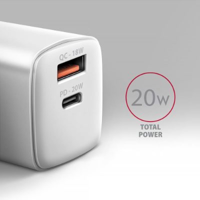 AXAGON Wallcharger 2x port (USB-A + USB-C), 20W, ACU-PQ20W