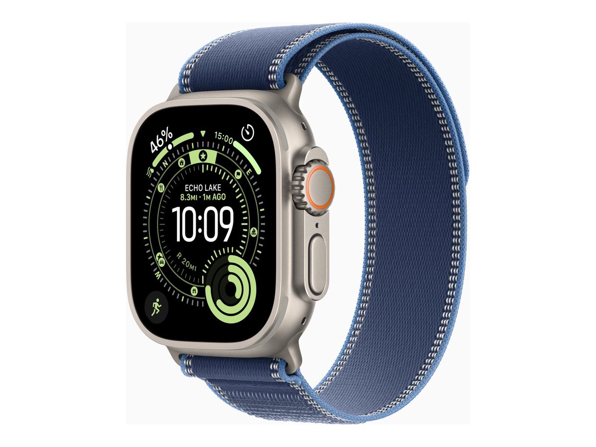 Apple Watch Ultra 3 GPS + Cellular 49mm Natural Titanium Case with Blue/Bright Blue Trail Loop - S/M, Apple