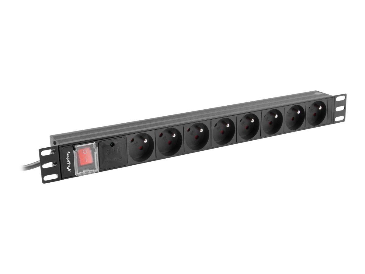 Lanberg Power Distribution Unit (PDU) 19" 1U 16A 2m 8x French Outlets, PDU-08E-0200-BK