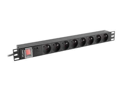 Lanberg Power Distribution Unit (PDU) 19" 1U 16A 2m 8x French Outlets, PDU-08E-0200-BK