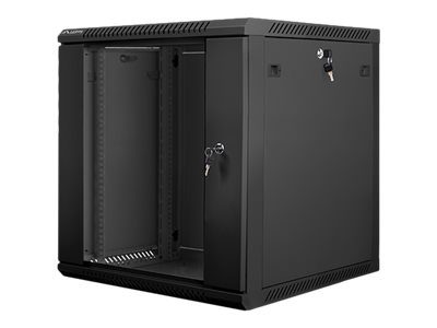Rack cabinet 19" wall-mount 12U/600x600 (flat pack) with glass door, WF01-6612-10B, Black