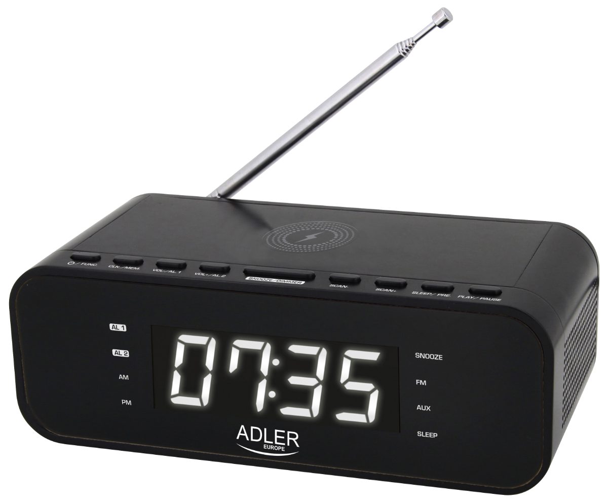 Alarm Clock with Wireless Charger, AD 1192B, Alarm function, AUX in, Black
