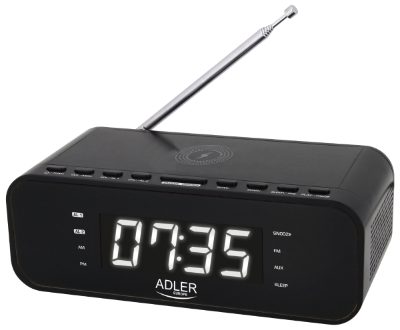 Alarm Clock with Wireless Charger, AD 1192B, Alarm function, AUX in, Black