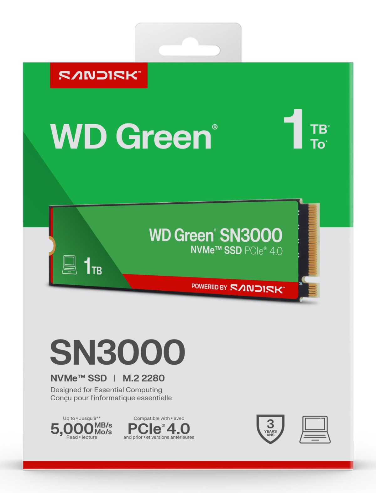 SSD, SANDISK, 150xTBW rating, MTBF 1.75 h, NVMe Yes, PCI Express 4.0, M.2, 1000 GB, POWERED BY SANDISK, Green, WDS100T4G0E