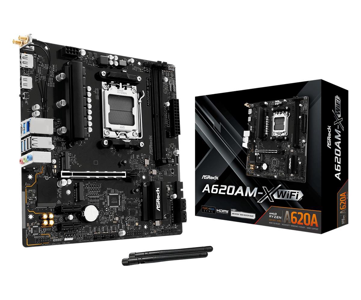 Mainboard, ASROCK, AMD A620, Socket AM5, micro ATX, RAM DDR5-SDRAM, 2xSlots, Wi-Fi Yes, Bluetooth Yes, 1xNumber of M.2 (M) slots, A620AM-XWIFI