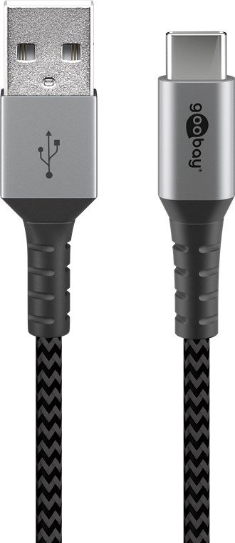 USB-C to USB-A Textile Cable with Metal Plugs, 49296, USB-C to USB-A
