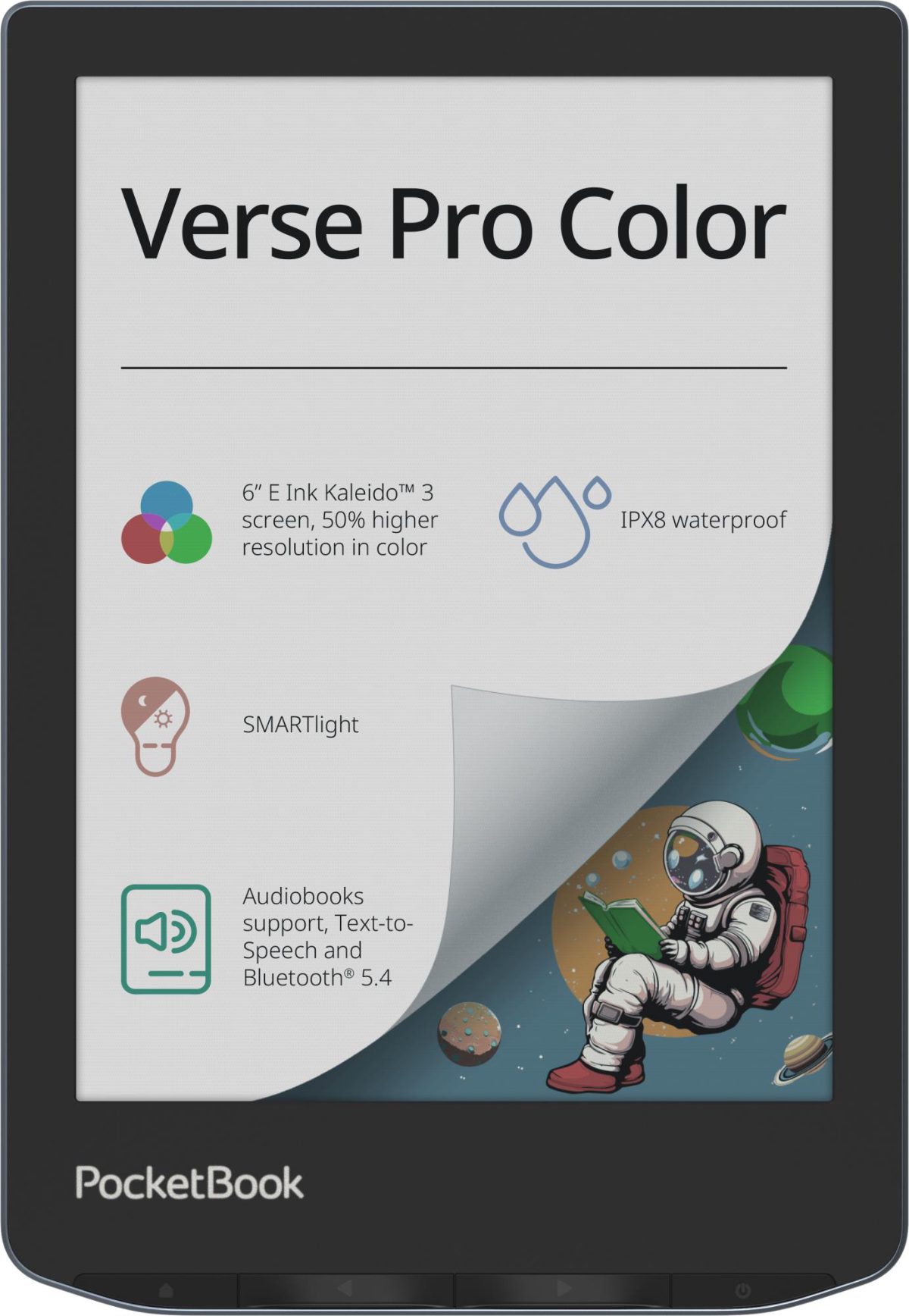 E-Reader, POCKETBOOK, Verse Pro Color, 6", 1072x1448, 1xUSB-C, Wireless LAN, Bluetooth, Dark Blue, PB634K3-1-WW