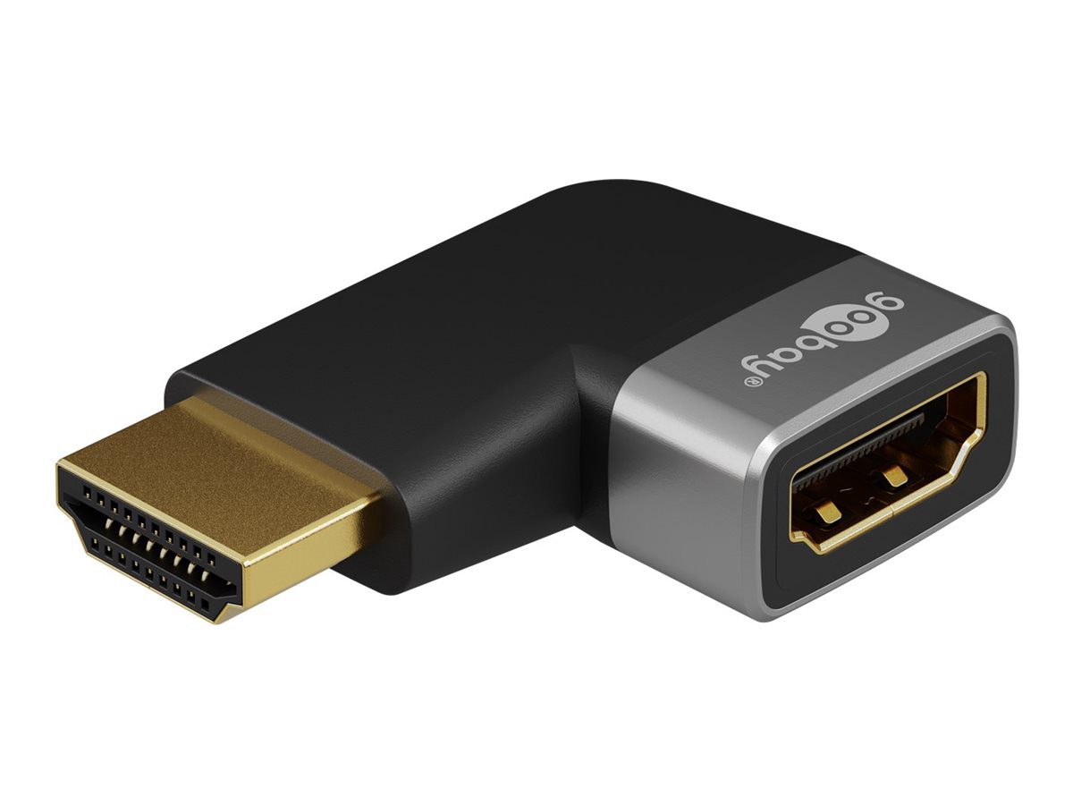 Goobay 72010 HDMI Angled Adapter 90° Horizontal, 8K at 60 Hz, Gold-Plated, Black/Silver