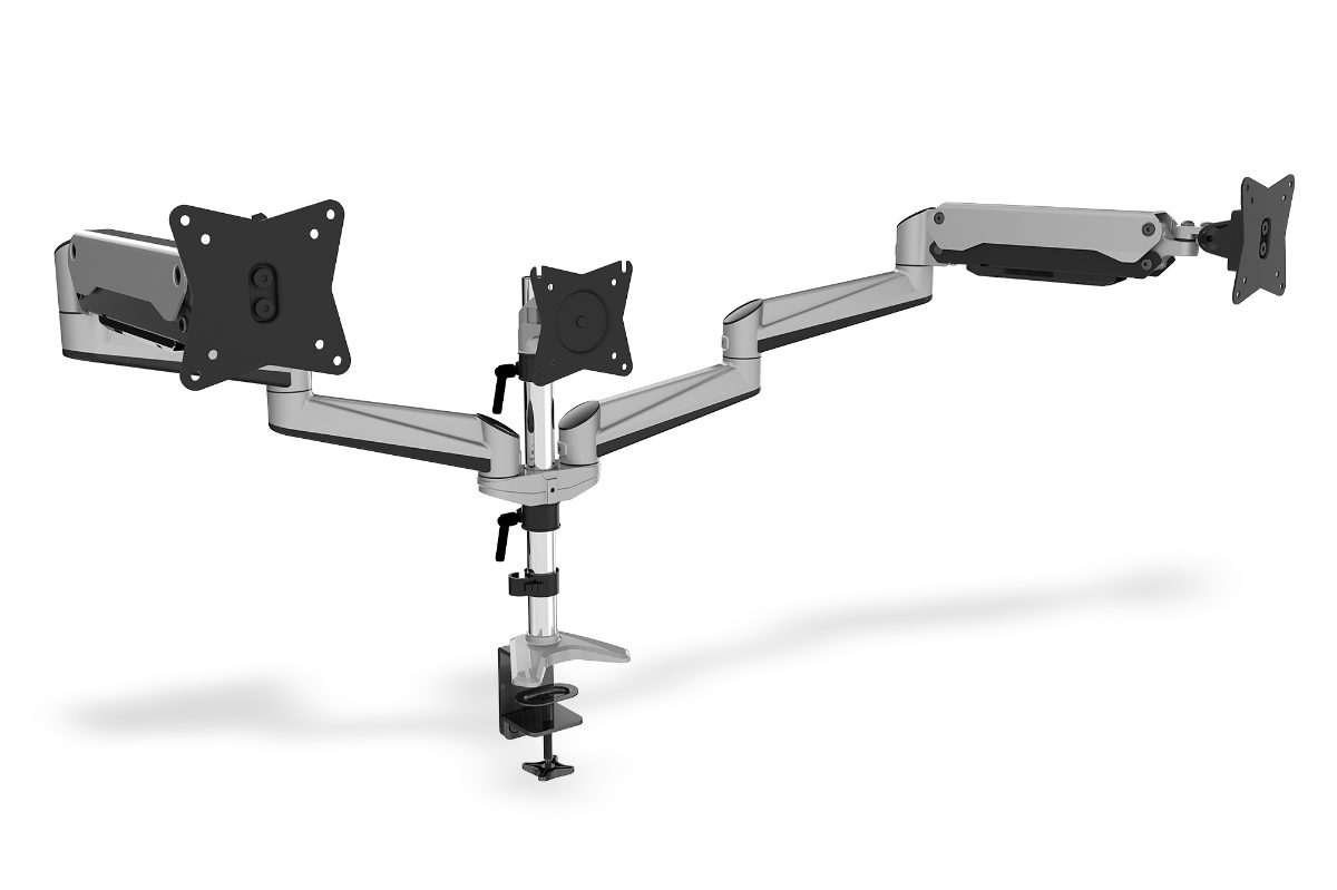 Digitus Desk Mount, Triple Monitor Gas Spring Mount DA-90363, Adjustable Height, Tilt, Swivel, 15-27 ", Maximum weight (capacity) 3x6 kg, Silver