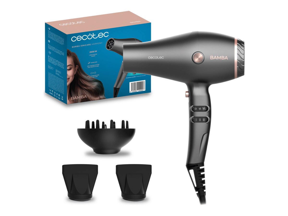 Cecotec Hair dryer, IoniCare Harmony, 2600 W, Number of temperature settings 3, Ionic function, Grey, Diffuser nozzle