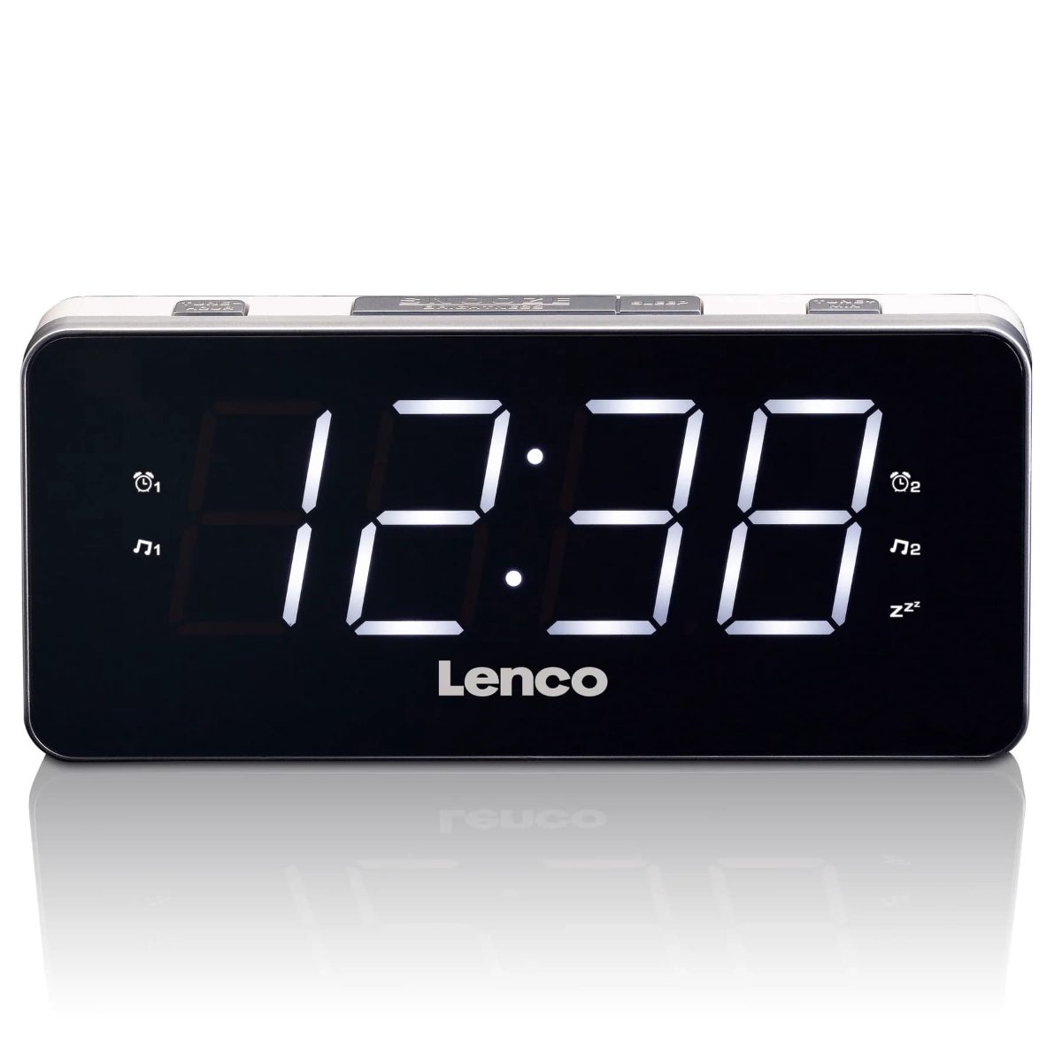 Lenco radio pulkstenis, ar lielu displeju, balts