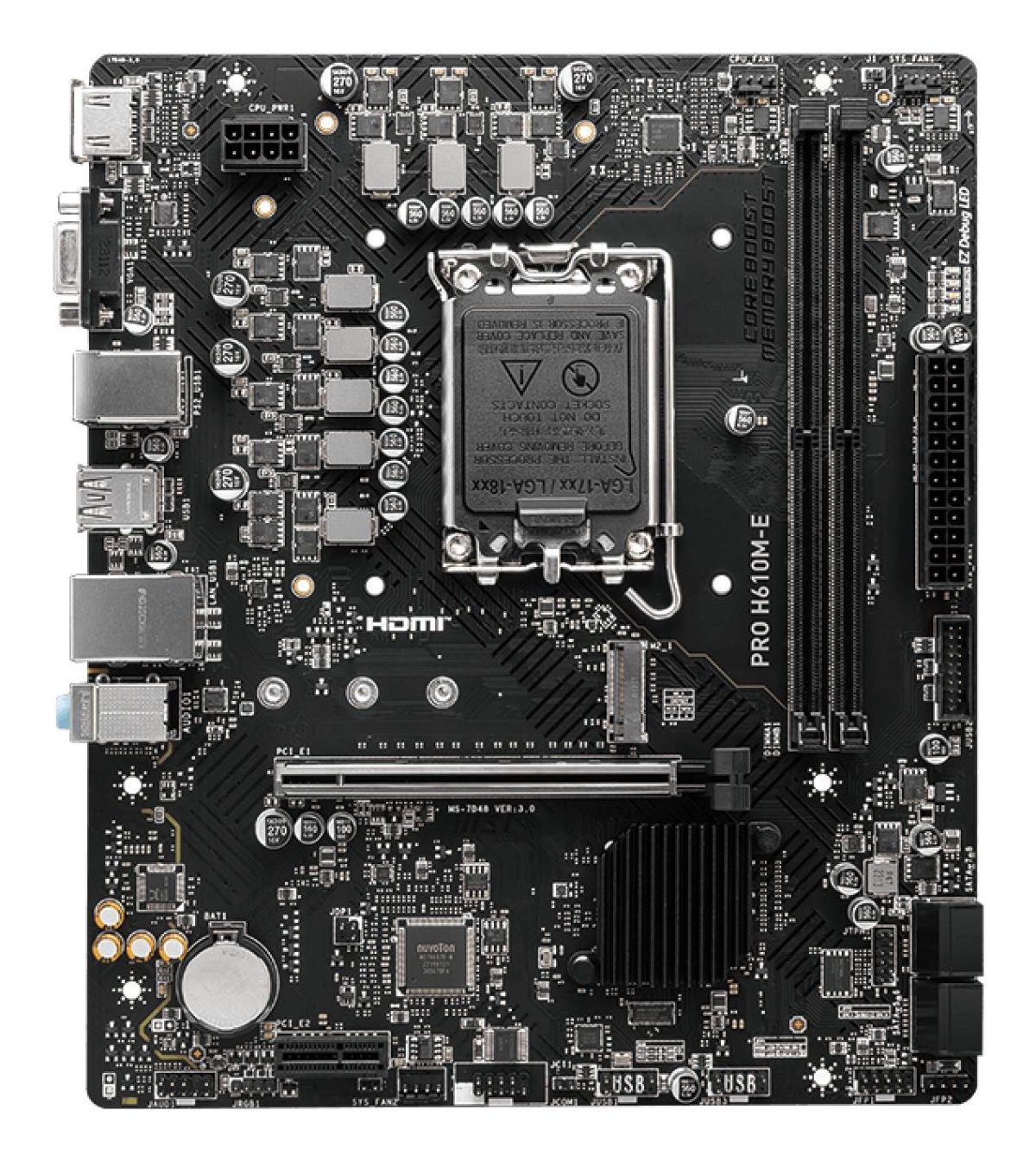 PRO H610M-E, Processor family Intel, Processor socket  LGA1700, Supported hard disk drive interfaces SATA, M.2, Number of SATA connectors 4