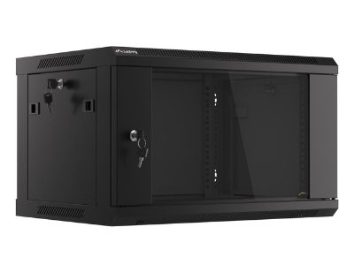 Rack cabinet 19" wall-mount 6U/600x450 (flat pack) with glass door V2, WF01-6406-10B, Black